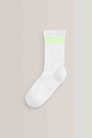 White with fluorescent stripe Regular Length Cotton Rich Cushioned Sole Ankle Socks 3 Pack