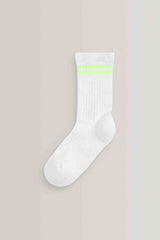White with fluorescent stripe Regular Length Cotton Rich Cushioned Sole Ankle Socks 3 Pack