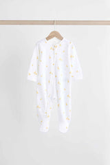 White Bright Character 4 Pack Baby 100% Cotton Sleepsuits