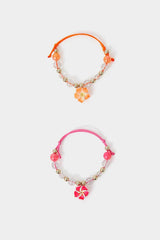 2-Pack Girls Beaded Flower Charm Cord Bracelets