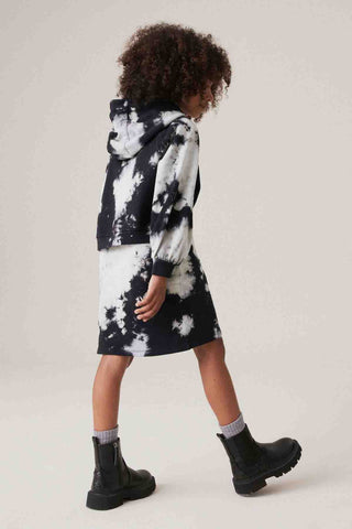 Black/White 100% Cotton Tie Dye Hoodie Dress