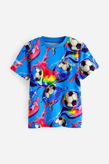 Blue Football Regular Fit Short Sleeve All-Over Print 100% Cotton T-Shirt