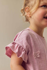 Pink Short Sleeve Butterfly Appliqué 100% Cotton T-Shirt
