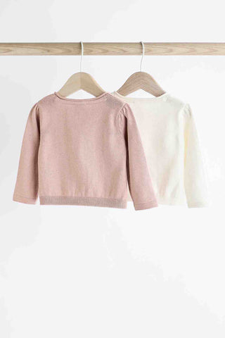 Pink/White 100% Cotton Knitted Baby Cardigans