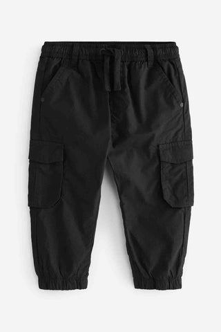 Black Lined 100% Cotton Cargo Trousers