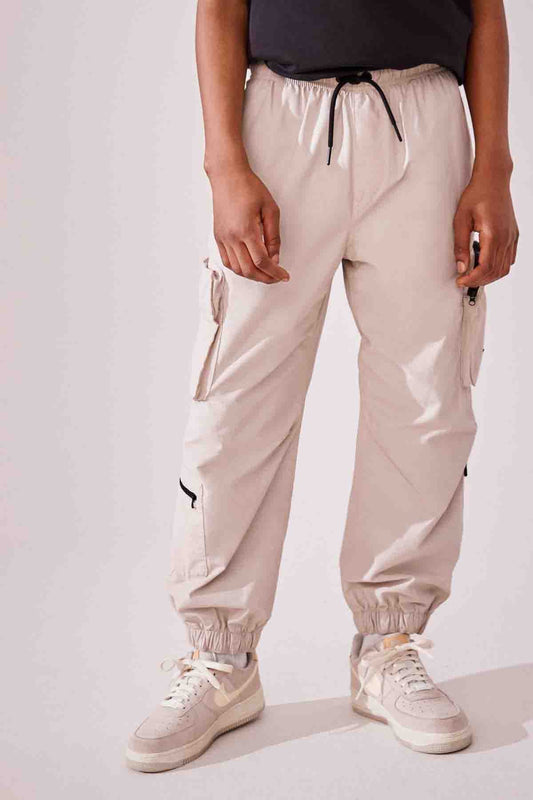 Ecru Neutral Lined Parachute Cargo Trousers