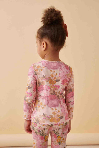 Pink Vintage Floral Cotton Rich Long Sleeve Rib T-Shirt