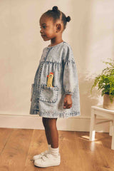 Blue Denim Character 100% Cotton Button Through Dress
