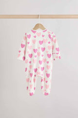 Pink Baby Pink Heart Printed 100% Cotton Sleepsuit 3 Pack
