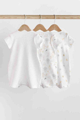 White Farmyard Baby 100% Cotton Rompers 3 Pack