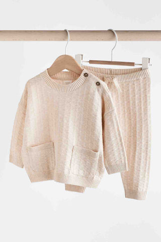 Neutral Baby Textured Knit 100% Cotton Top and Leggings Set