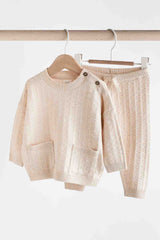 Neutral Baby Textured Knit 100% Cotton Top and Leggings Set