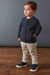 Navy 100% Cotton Zip Through Cardigan