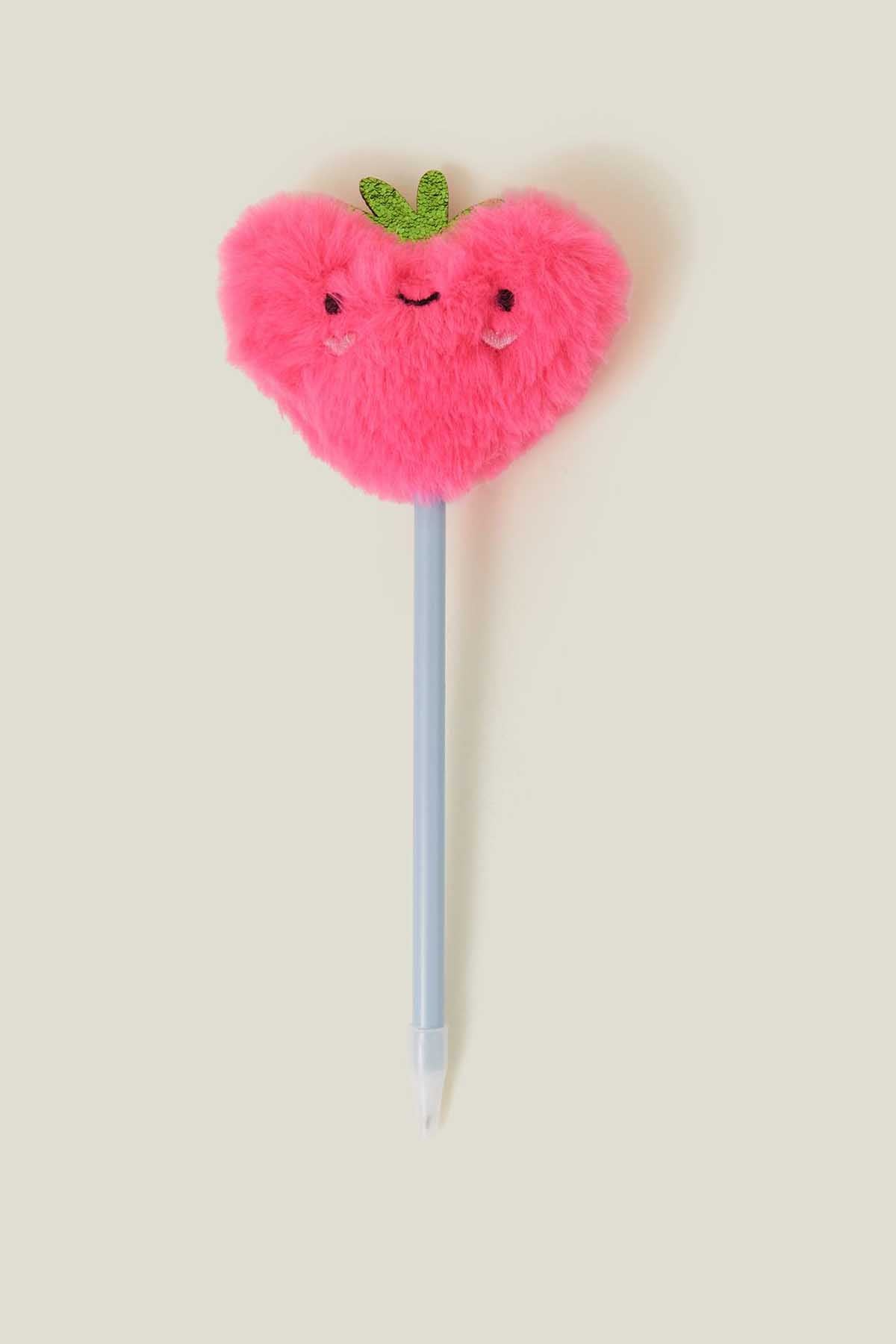 Girls Fluffy Strawberry Topper Pen