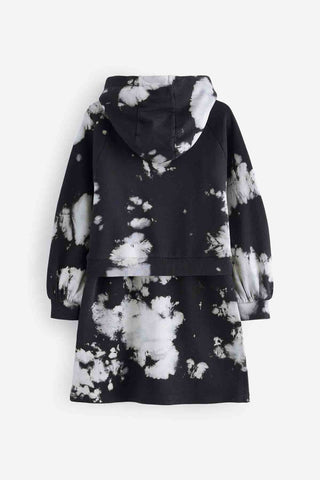 Black/White 100% Cotton Tie Dye Hoodie Dress