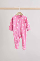 Pink Baby Pink Heart Printed 100% Cotton Sleepsuit 3 Pack