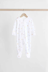 White Bright Character 4 Pack Baby 100% Cotton Sleepsuits