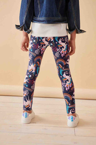 Navy Unicorn Rainbow Printed Leggings