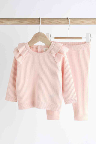 Pink Knitted Baby Jumper & Leggings Set