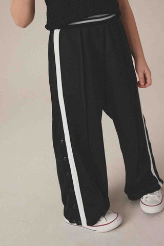 Black Wide Leg Popper Joggers