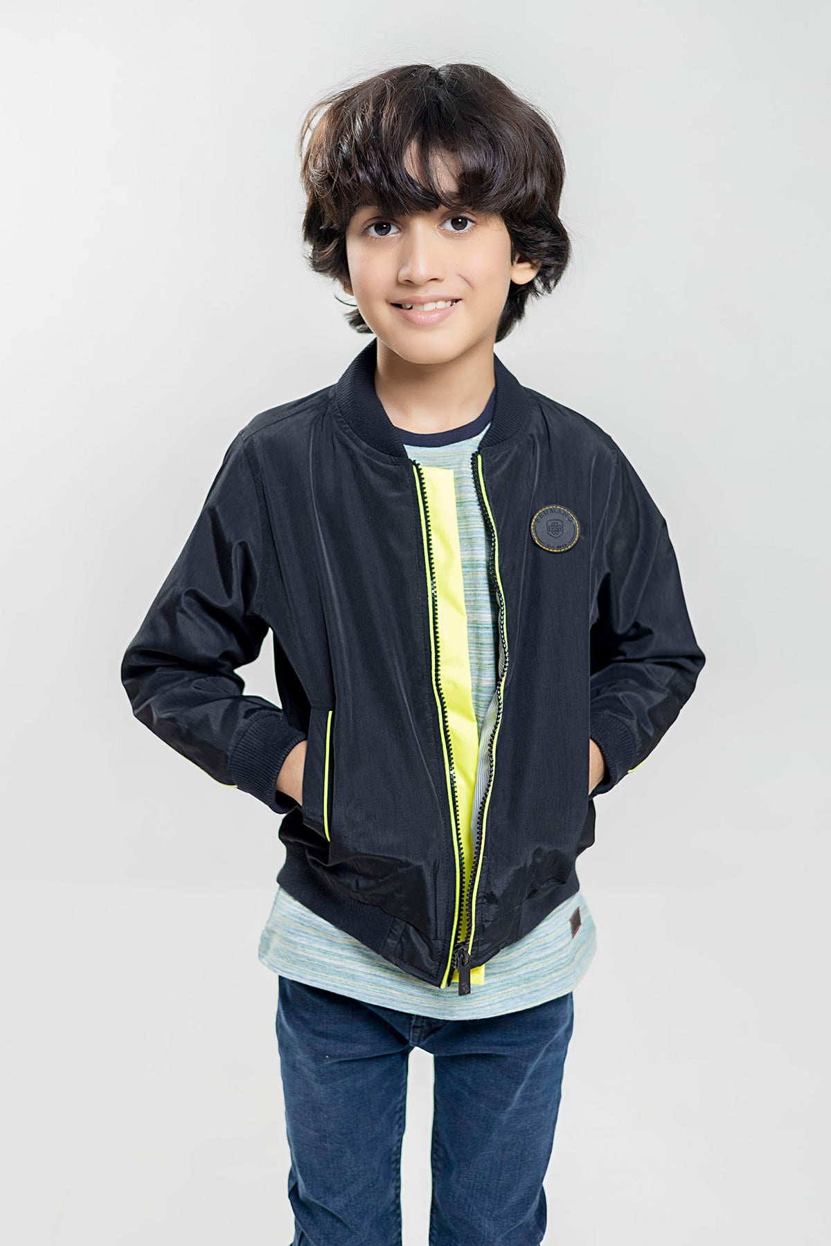 Black & Neon Casual Bomber Jacket