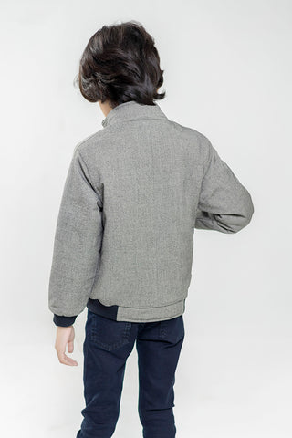 Grey Quilted Casual Jacket With Cashmere Pockets