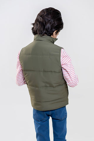Olive Sleeveless Buttoned Casual Gilet