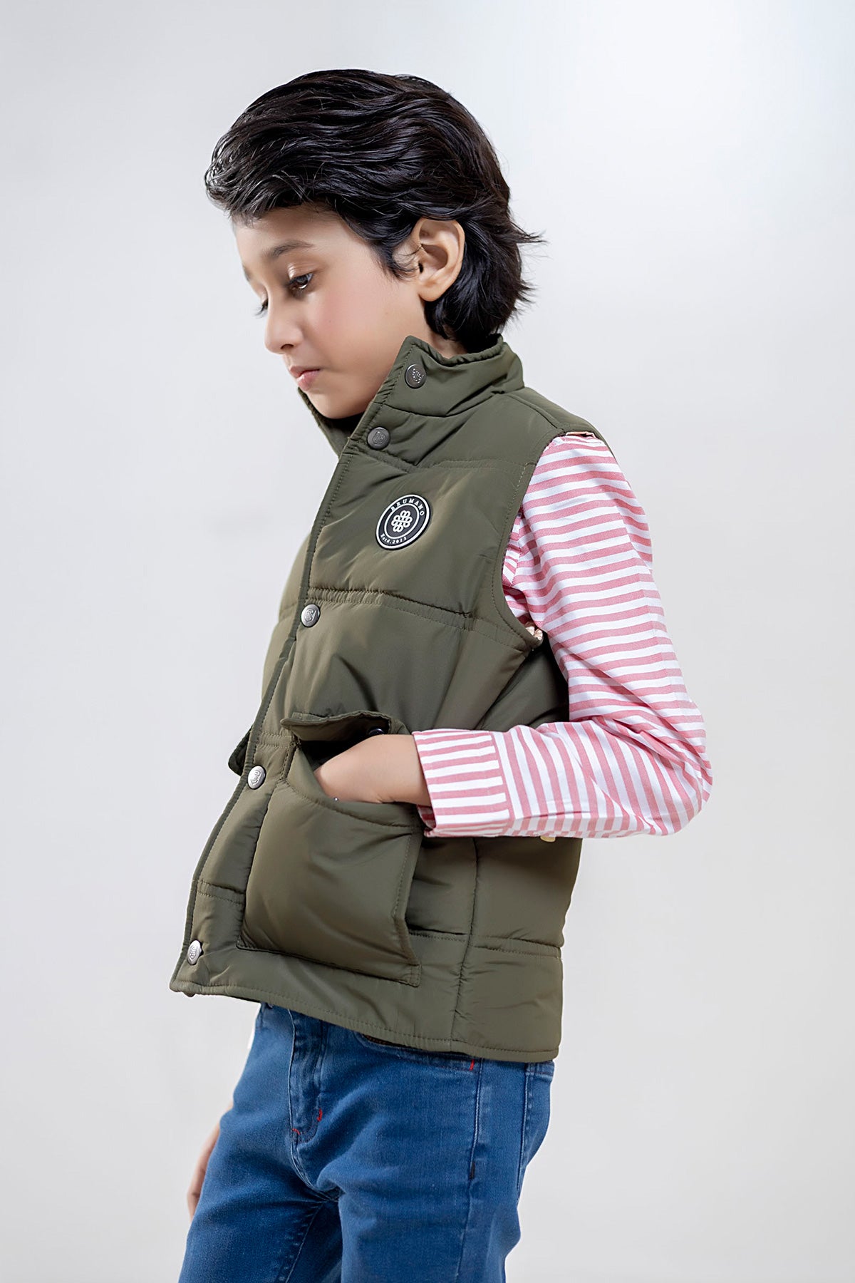 Olive Sleeveless Buttoned Casual Gilet