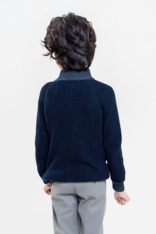 Navy Blue Chunky Casual Knitted Cardigan