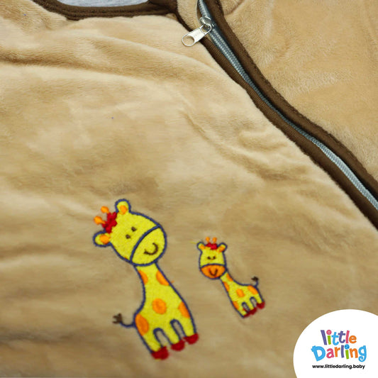 Baby Velour Sleeping Bag Giraffe Embroidery Light Brown Color | Little Darling