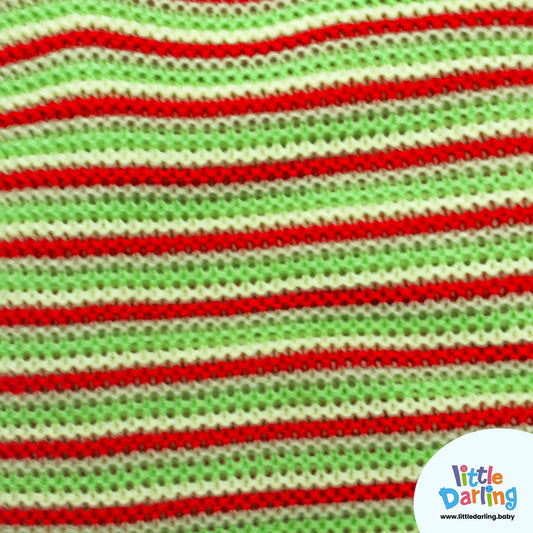 Baby Woolen Wrapper Green & Red Stripes | Little Darling