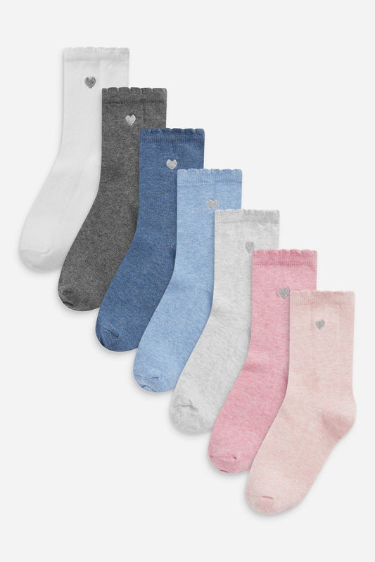 Multi 7 Pack Heart Embroidered Ankle Socks