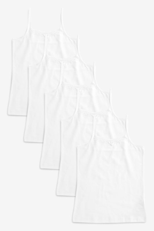 White 5 Pack Strappy Cami Vests