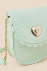Girls Scallop Edge Heart Clasp Cross-Body Bag