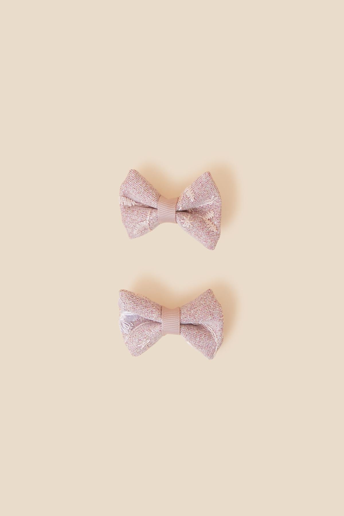 Kids Embroidered Bow Hair Clips Set Of Two