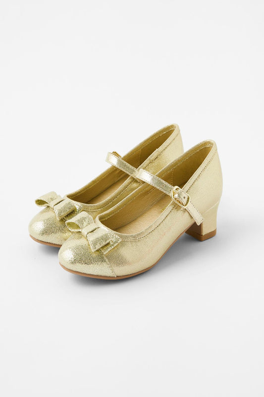 Girls Bow Shimmer Flamenco Shoes Gold