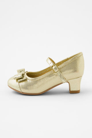 Girls Bow Shimmer Flamenco Shoes Gold