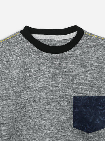 Anthracite Grey Long Sleeve Casual T-Shirt With Printed Pocket Brumano Pakistan