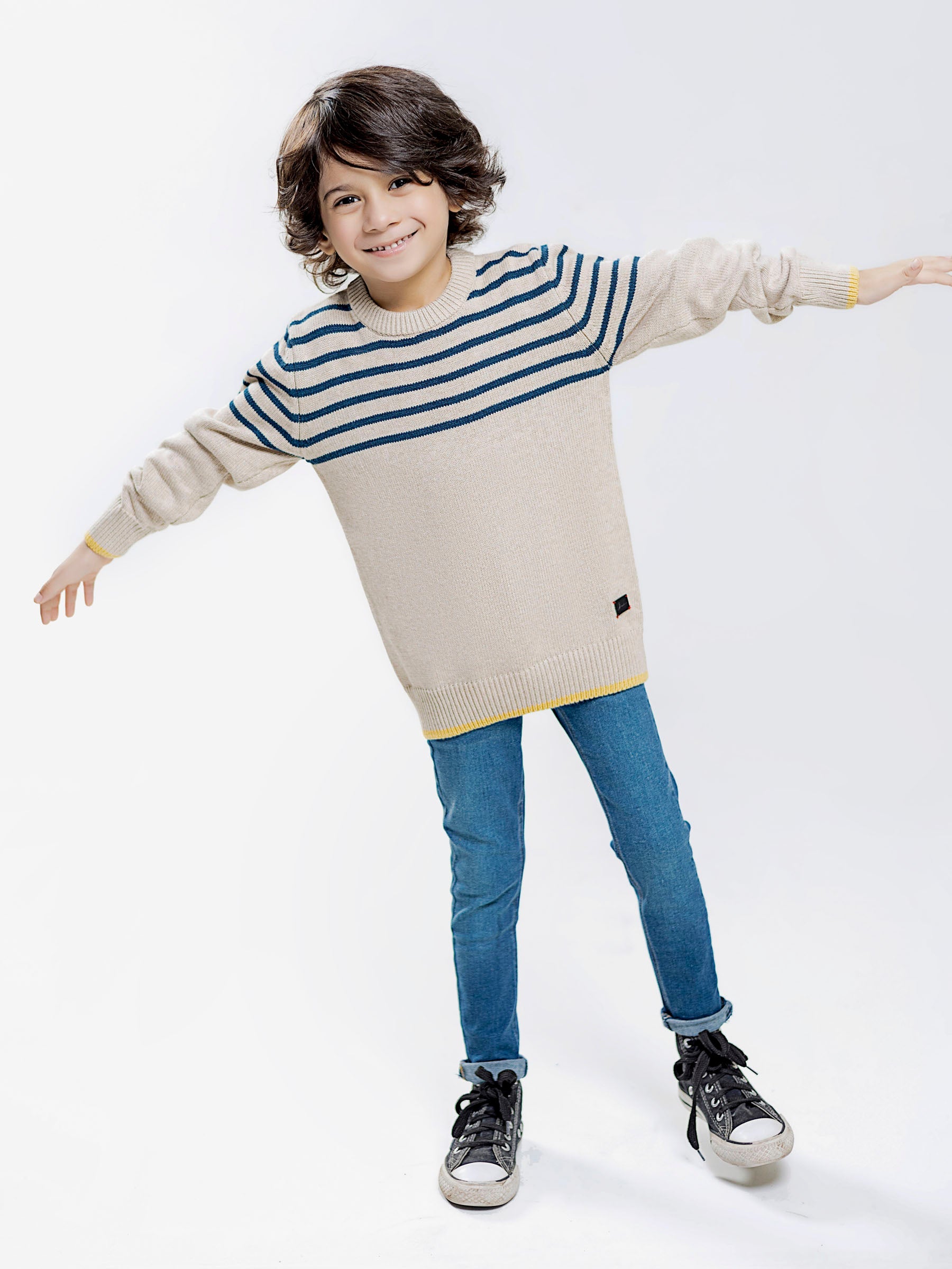 Beige & Blue Striped Casual Jumper Brumano Pakistan