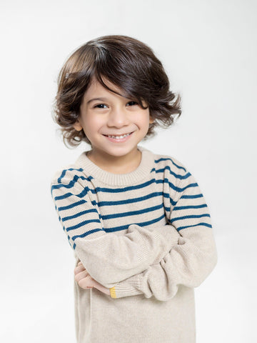 Beige & Blue Striped Casual Jumper Brumano Pakistan
