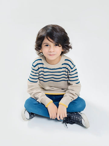 Beige & Blue Striped Casual Jumper Brumano Pakistan