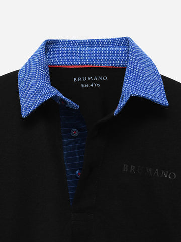 Black Casual Full Sleeve Polo Shirt With Contrasting Collar Brumano Pakistan