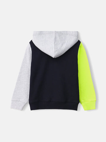 Black & Neon Green Sweatshirt With Contrasting Sleeves & Hood
