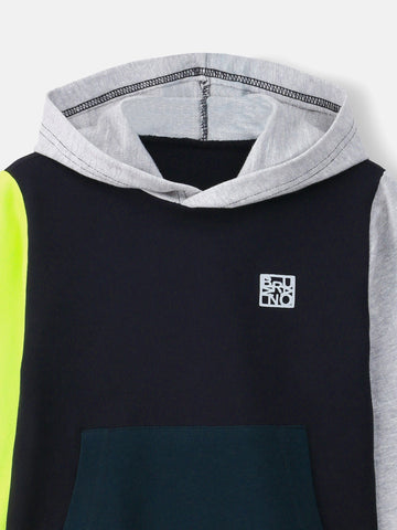 Black & Neon Green Sweatshirt With Contrasting Sleeves & Hood