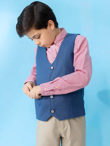 Blue Linen Textured Suit Vest With Bow Brumano Pakistan