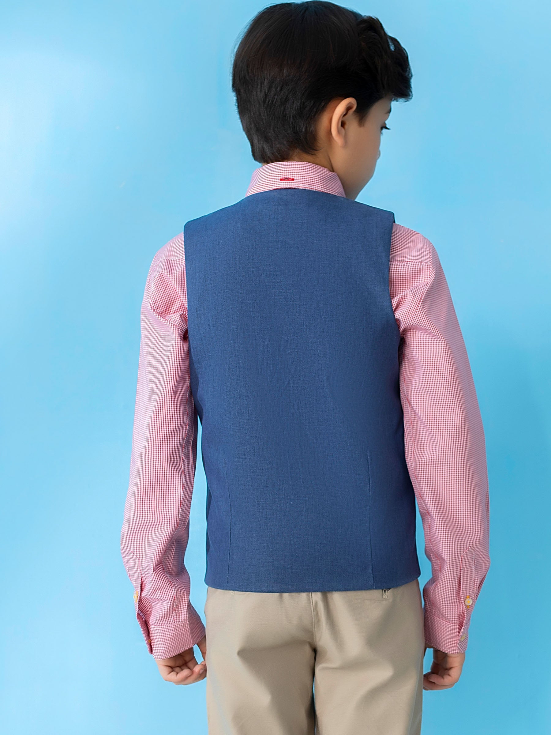 Blue Linen Textured Suit Vest With Bow Brumano Pakistan