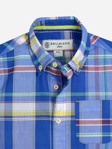 Blue Multi Color Short Sleeve Checkered Casual Shirt Brumano Pakistan