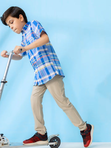 Blue Multi Color Short Sleeve Checkered Casual Shirt Brumano Pakistan