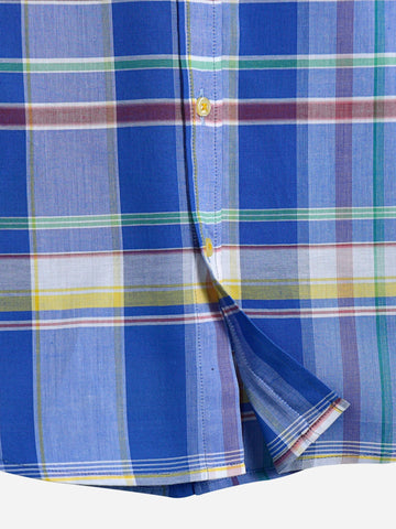 Blue Multi Color Short Sleeve Checkered Casual Shirt Brumano Pakistan