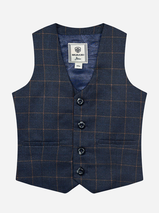 Blue Checkered Suit Vest With Bow Brumano Pakistan